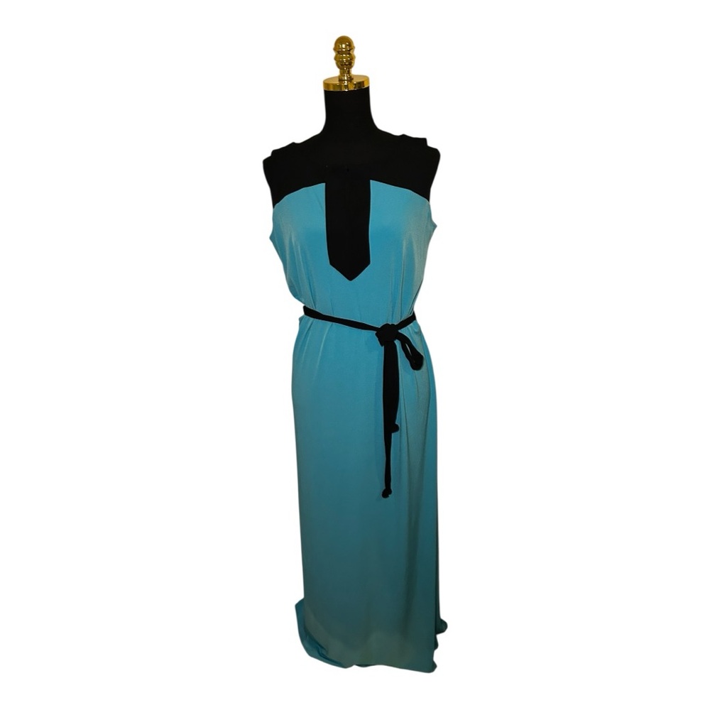 New York & Company Strapless Black and Teal Maxi Dress Medium